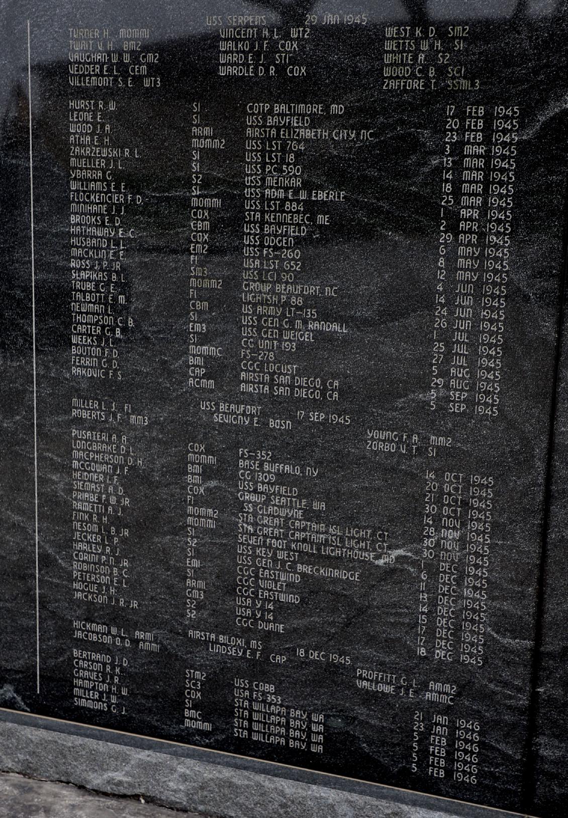 Cape May CG Training Center - Coast Guard Enlisted Memorial 1945 - 1946