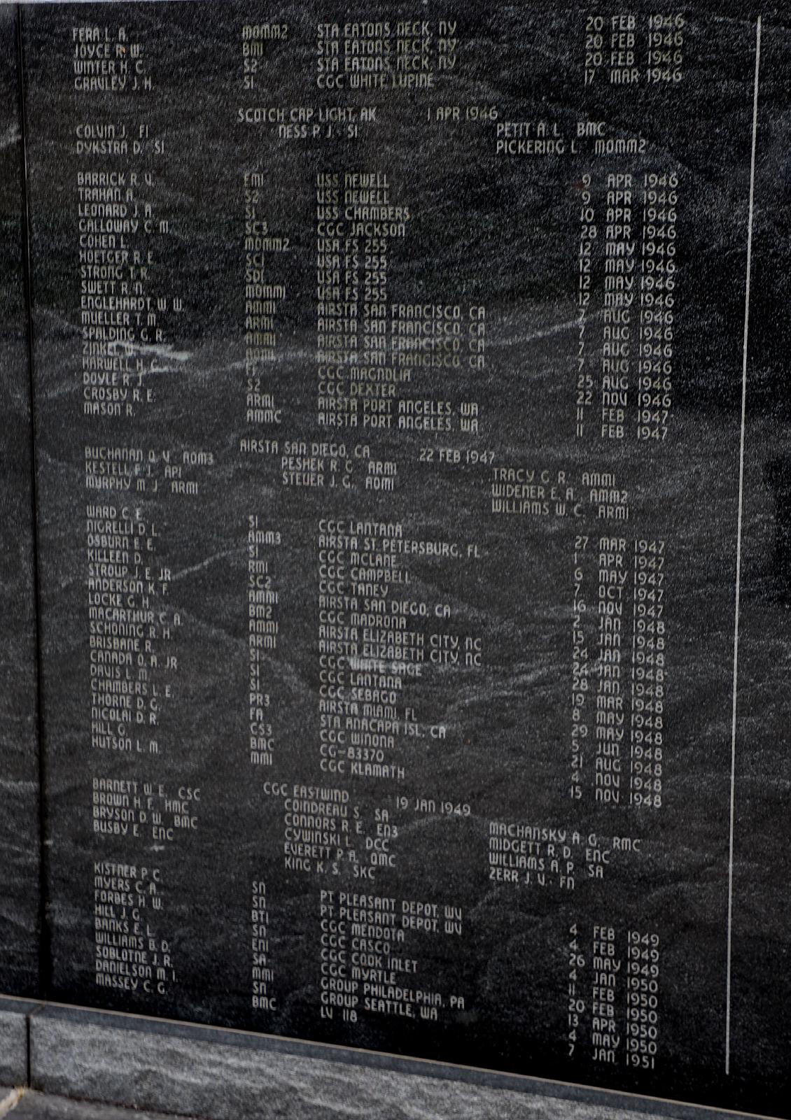 Cape May CG Training Center - Coast Guard Enlisted Memorial 1946 - 1951