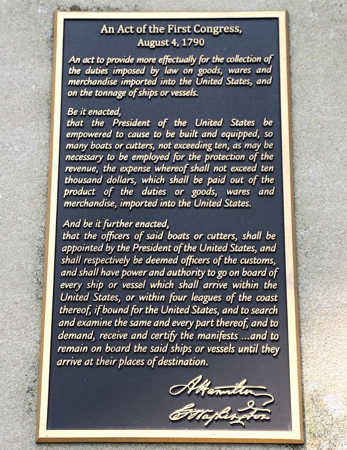 U.S. Coast Guard Academy - Hamilton Tariff Act  August 4 1790