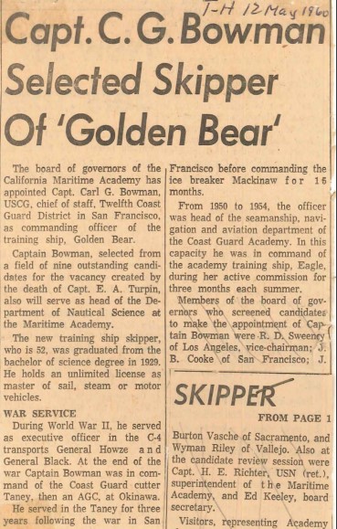 Capt5ain Carl G Bowman - Coast Guard Eagle 1950 - 1954