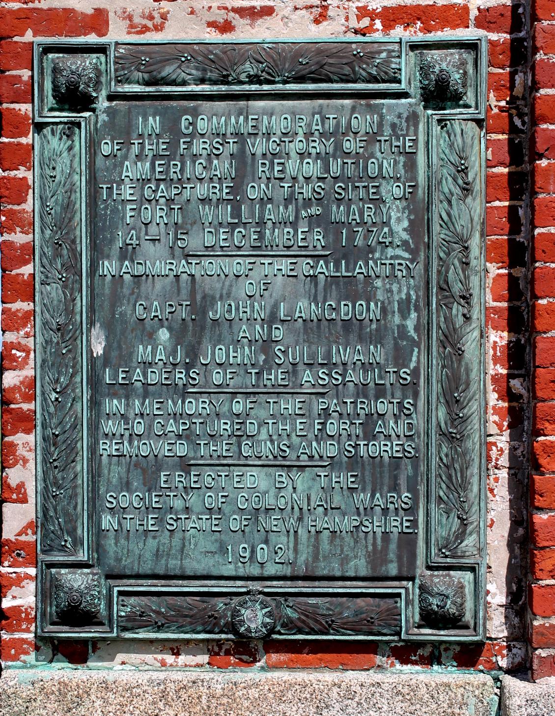 Fort William & Mary Commerative Plaque - New Castle New Hampshire